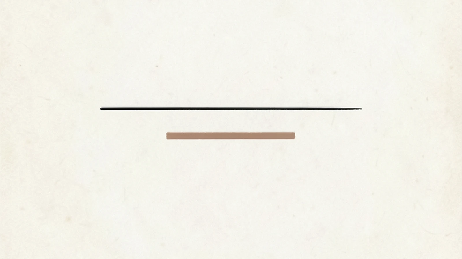 A minimal illustration of two thin horizontal lines of unequal length set far apart on a large empty pale ground, one line slightly above the other, suggesting two separate values combined into one